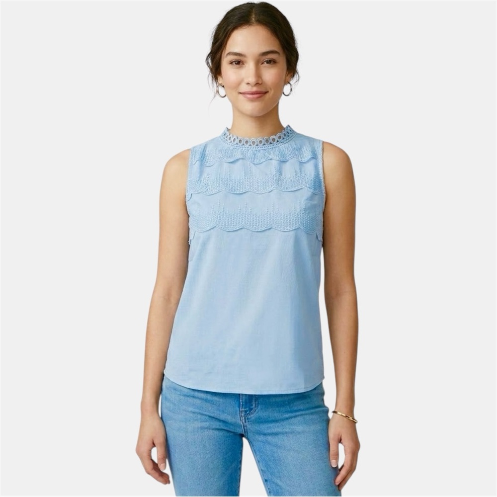 NEW Blue Scallop Detail High Neckline Sleeveless Top